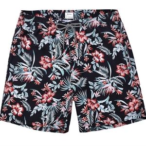 Biwisy Mens Swim Trunks Lined Floral Black Tropical. Brand new